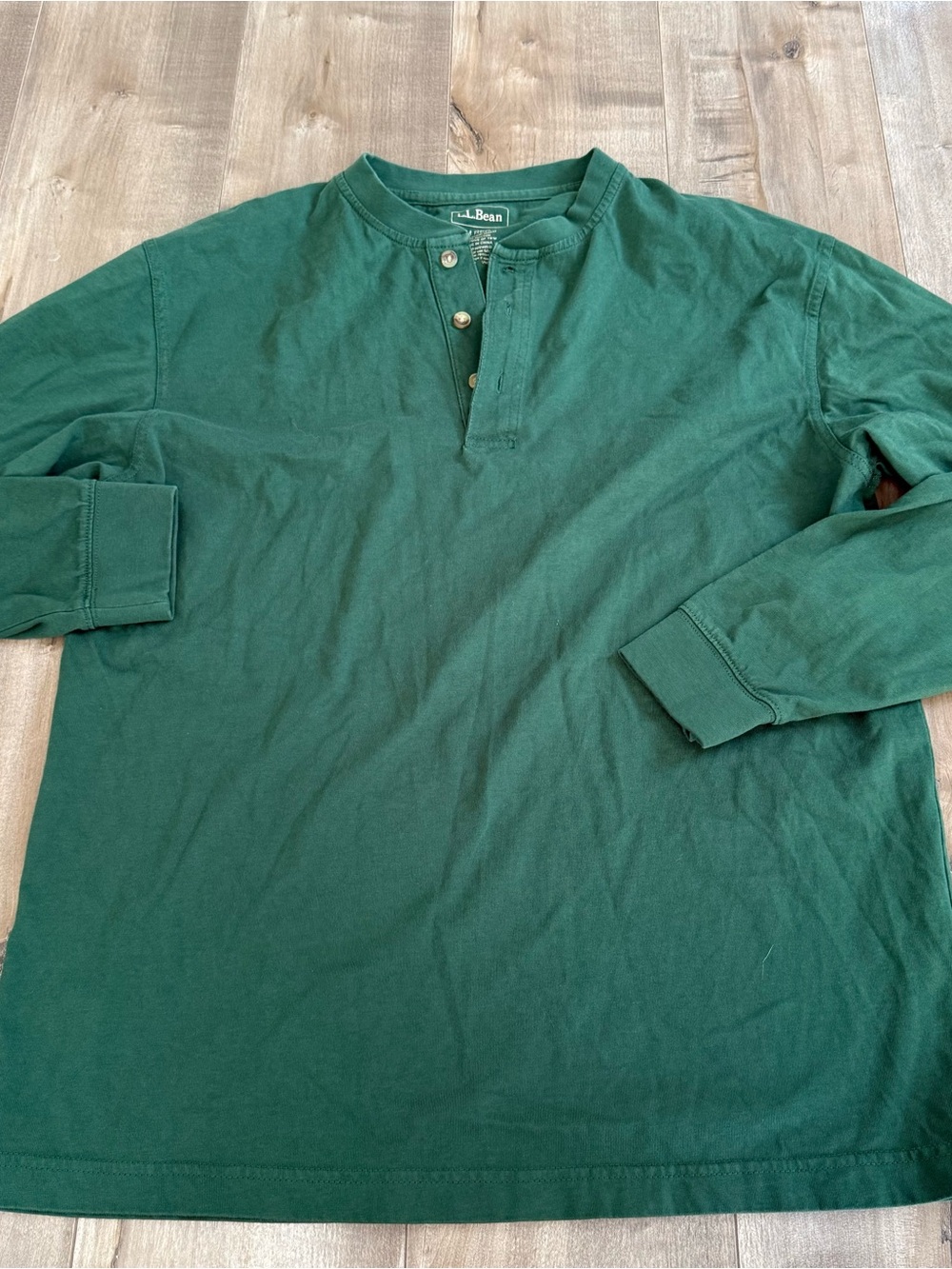 LL Bean Button Henley Shirt Green Shirt Men Medium Long Sleeve